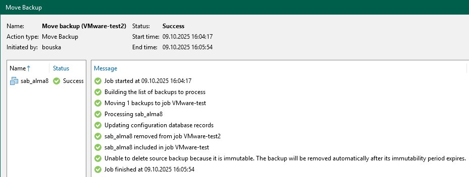 Veeam Backup & Replication - Move backup to Another Job - Statistics