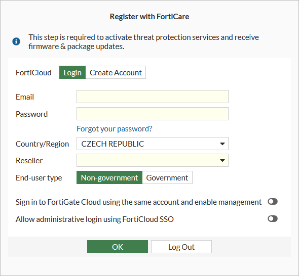 Register FortiGate with FortiCare