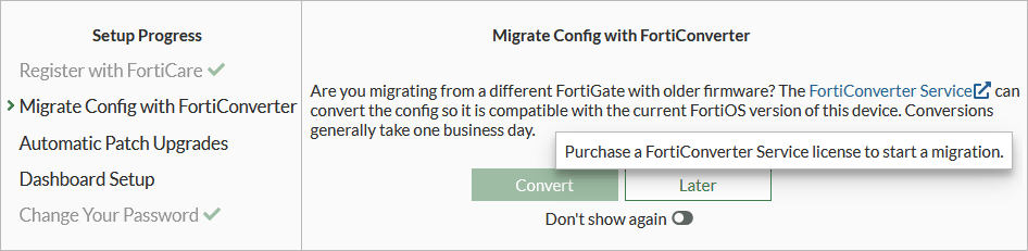 FortiGate Setup - Migrate Config with FortiConverter - license