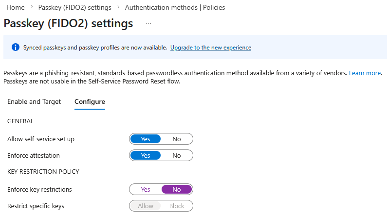 Entra ID - Authentication methods - Upgrade to the new experience