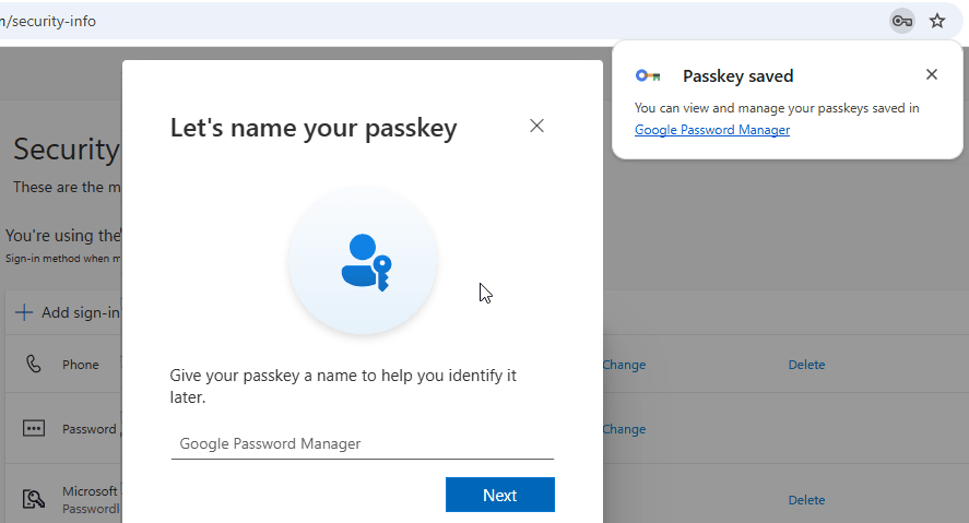 Google Password Manager Windows - Add Entra ID passekey 3