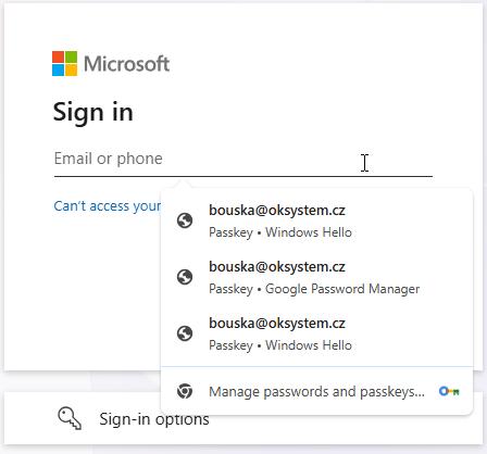 Microsoft Sign in passkey