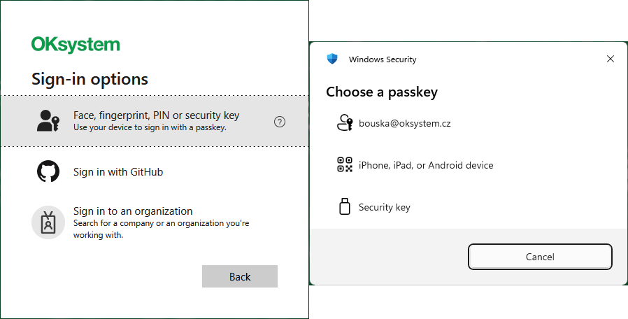 Microsoft sign in with passkey dialog