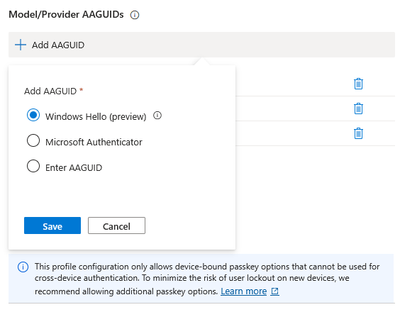 Entra ID - Add passkey profile - Add AAGUID