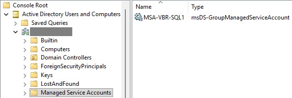 Active Directory Users and Computers - Managed Service Accounts