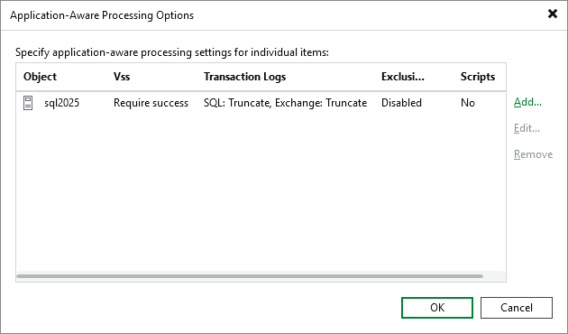 Veeam Backup & Replication - Application handling options for individual machines