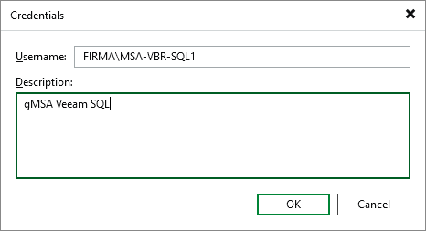 Veeam Backup & Replication - Add Managed service account
