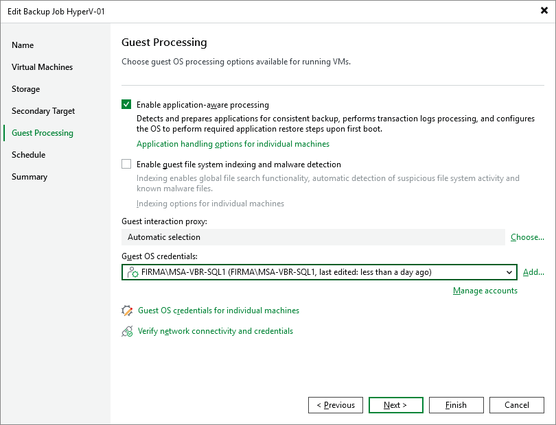 Veeam Backup & Replication - Backup Job - Guest Processing