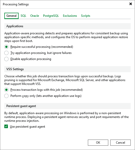 Veeam Backup & Replication - Guest Processing - Processing Settings
