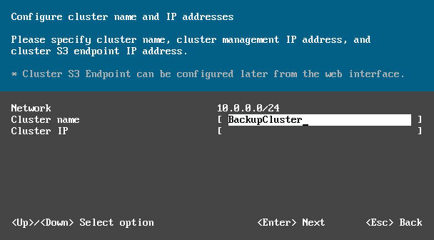 Object First - Configure cluster name and the IP address Object First - Configure cluster name and the IP address