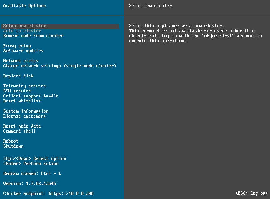 Object First - Text User Interface - Available options Object First - Text User Interface - Available options