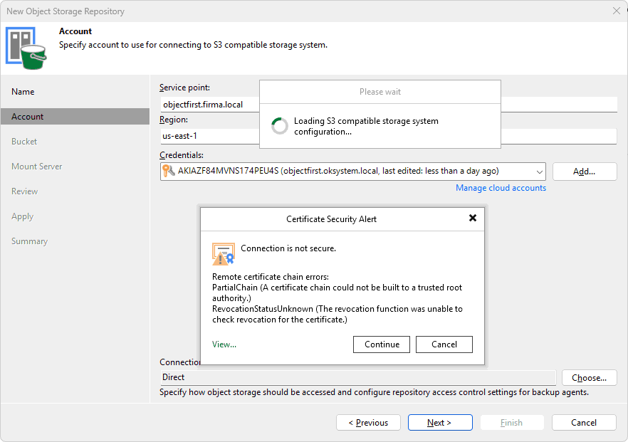 Veeam Backup & Replication - Add Object Storage Repository - Account