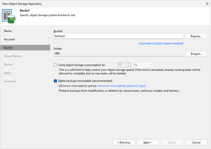 Veeam Backup & Replication - Add Object Storage Repository - Bucket