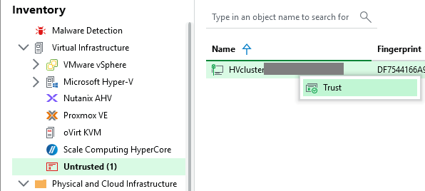 Veeam Backup & Replication - Inventory - Untrusted Veeam Backup & Replication - Inventory - Untrusted