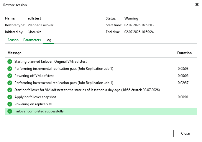 Veeam Backup & Replication - Planned failover run Veeam Backup & Replication - Planned failover run