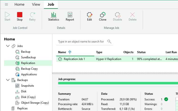 Veeam Backup & Replication - Home - Jobs - Replication Veeam Backup & Replication - Home - Jobs - Replication