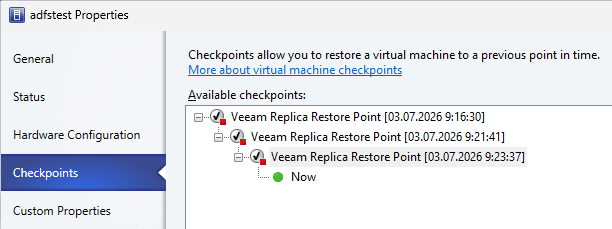 SCVMM VM Checkpoints for Veeam Replication SCVMM VM Checkpoints for Veeam Replication